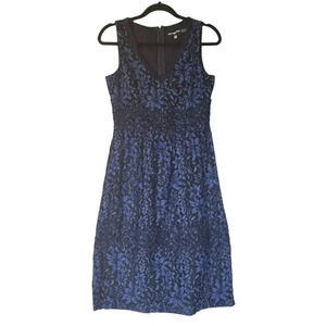 Karl Lagerfeld Cocktail Shift Dress Size 4 Blue & Black Lace Back Zip V-Neck